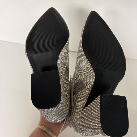 A New Day Silver Rhinestone Ankle Booties Womens Size 6W Chunky Heel Pointed Toe - Picture 6 of 8
